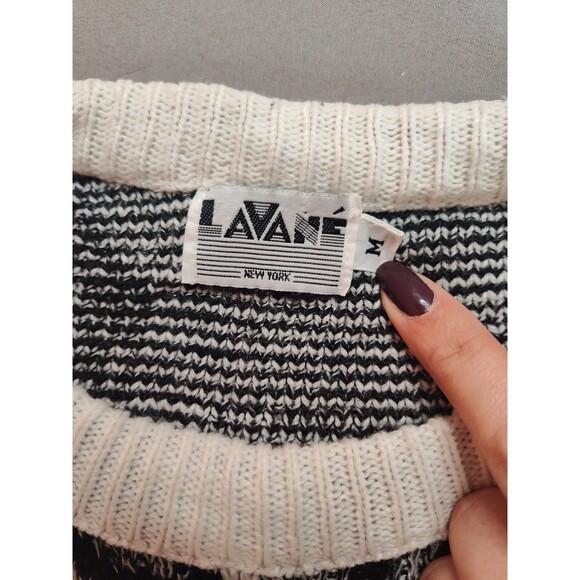 Men's Lavane New York Geometric Crewneck Sweater Black White Medium - Picture 5 of 6